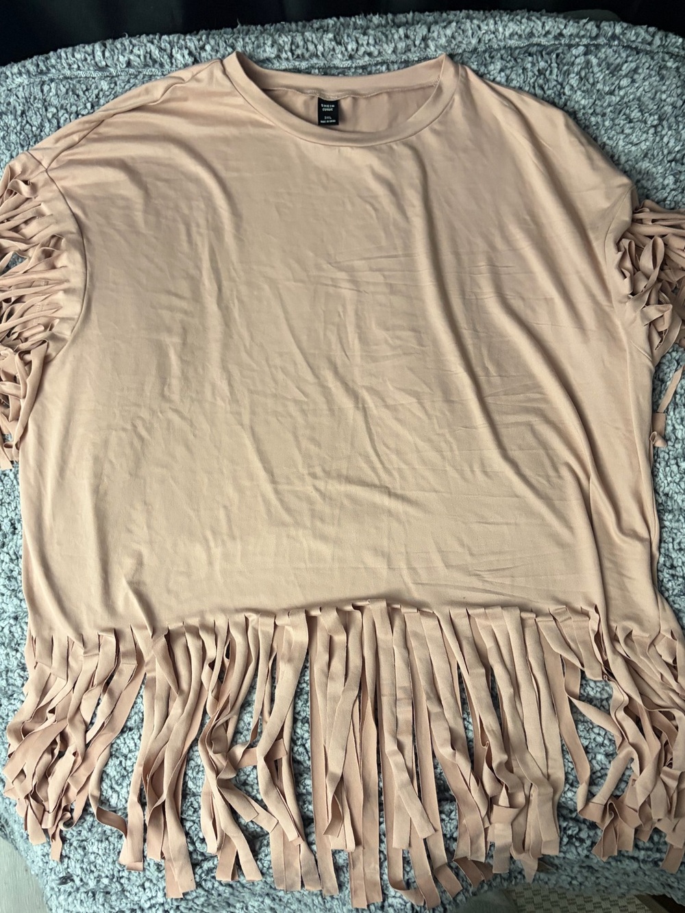SHEIN Blush Pink Fringe Short Sleeve Top